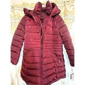 Laundry by Shelli Segal Women's Burgundy Hooded Puffer coat $265 L 321685
